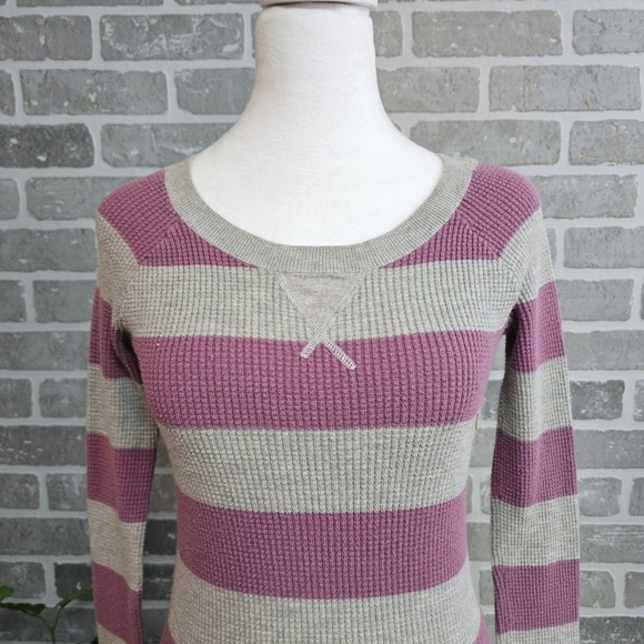 American Eagle Y2K Slim Fit Striped Waffle Knit Sweater Twilight Inspired Medium - Picture 5 of 8